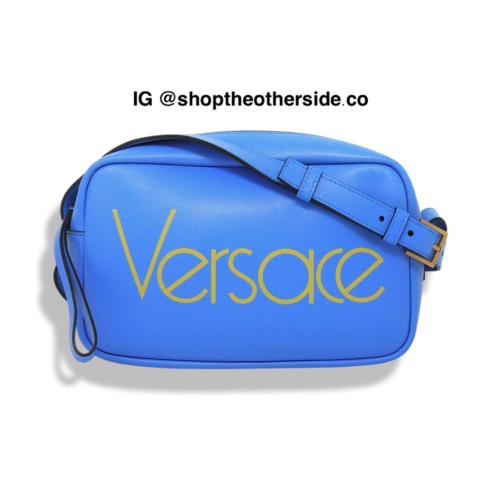 Versace Calfskin Logo Camera Bag Blue and Yellow